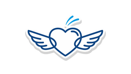 Stylized White Heart With Blue Outline And Wings Against Black Background With Subtle Shadow Effect