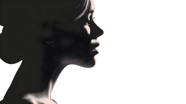 Striking profile portrait of a woman illuminated by dramatic chiaroscuro lighting against a deep emphasizing beauty - Powered by Adobe
