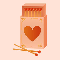 Box of matches with heart design and two loose matches