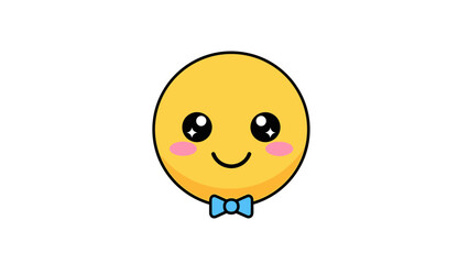 Obraz premium A cute, yellow, smiling emoji with a blue bow tie on a white background