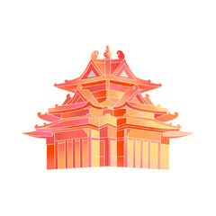 Colorful Stylized Asian Pagoda Temple Illustration with Gradient Shades