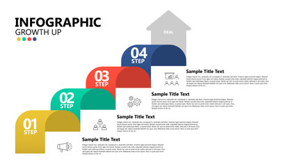 Infographic 4 steps to business growth presentation template, for web, power point or poster infographic 4 steps. vector eps