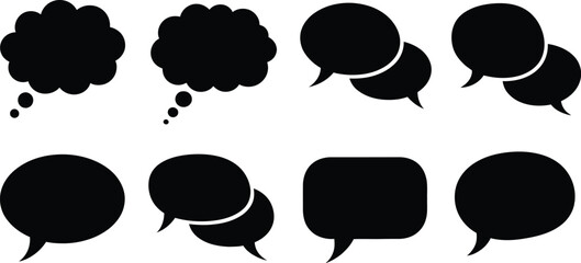 Collection of black speech and thought bubbles in various shapes and sizes