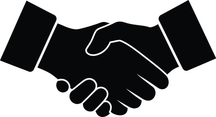 A simple black and white illustration depicting a friendly handshake symbol