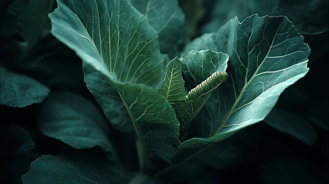 A cabbage plant with broad green leaves