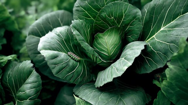 A cabbage plant with broad green leaves