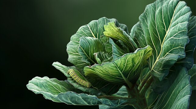 A cabbage plant with broad green leaves