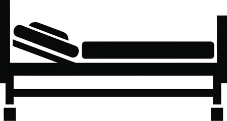 Simple black and white icon depicting a bed with a pillow