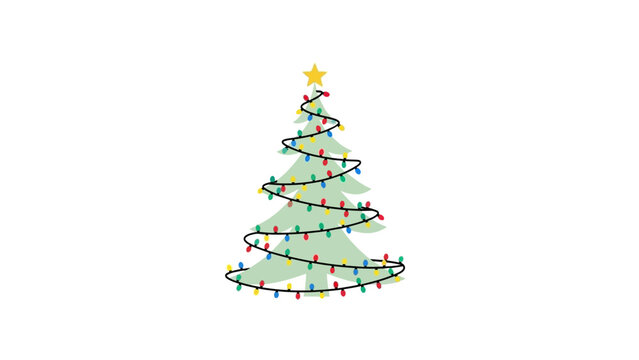 Stylized Christmas tree illustration with a star and string lights on a white background