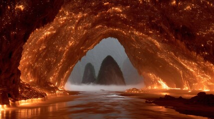 Cave Entrance with Ocean and Rock Formations.