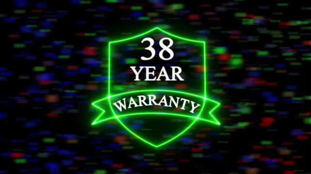 Neon line 38 Years Warranty Shield Emblem 38 Years Warranty, premium product promotion quality Design shield success 38 assurance  background. 