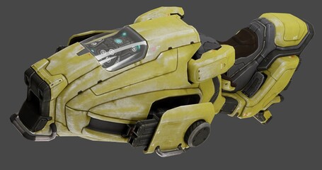 Stunning futuristic yellow hoverbike model ready for high speed science fiction game development and concept art © ridho
