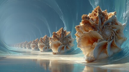 Crystalline formations in a surreal blue environment.