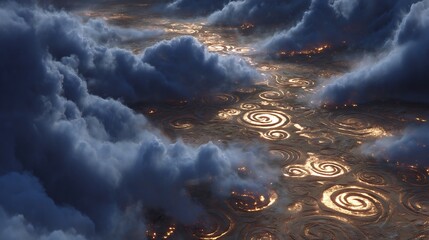 Dark Clouds Over Swirling Water Surface.