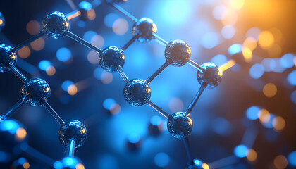 Shiny molecular network representing science, chemistry, and advanced technology concepts.