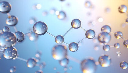 Clean biotechnology background with floating transparent molecules and soft light.