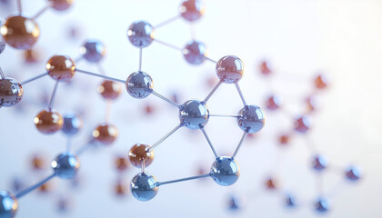 Soft abstract molecule network on a white background for healthcare, chemistry, and innovation concepts.