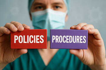 Medical concept of policies procedures. Procedure, policy clinic management.new
