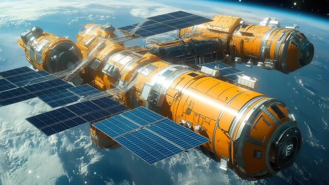 Bold spacecraft orbits Earth with solar panels deployed during a clear day in space, showcasing advanced technology and design