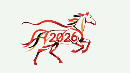Dynamic vector illustration of a majestic running horse with the year 2026 integrated into its form, symbolizing speed, strength, and a futuristic outlook for the upcoming year