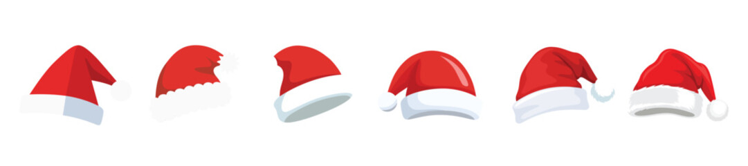 Set of six santa claus hat vector illustration collection for christmas design.
