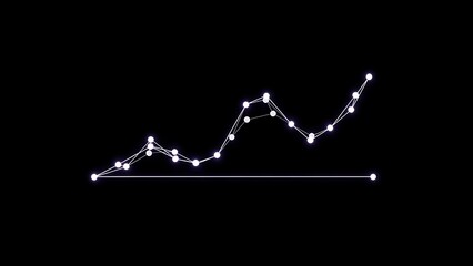 Glowing line graph with data points showing upward trend on black background.