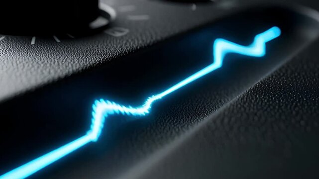 Dynamic blue glowing waveform on a dark digital display illustrating sound data analysis or medical vital signs ideal for technology and health concept