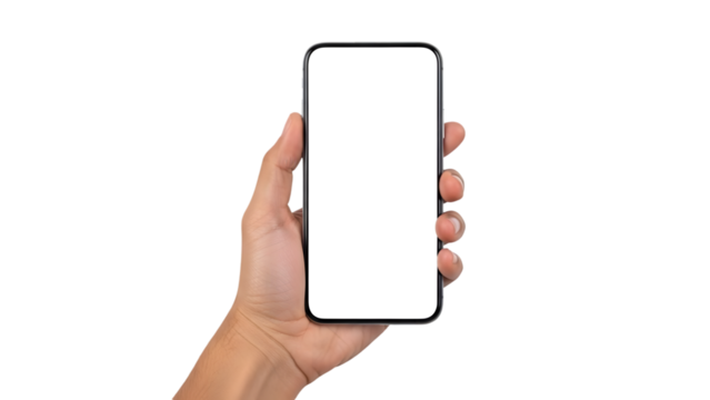 hand holding mobile phone on transparent background - Powered by Adobe