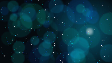 Abstract Dark Teal Blue Bokeh Background with Glowing Luminous Particles