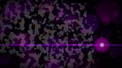 Abstract Dark Purple Bokeh Background with Camouflage Pattern and Lens Flare