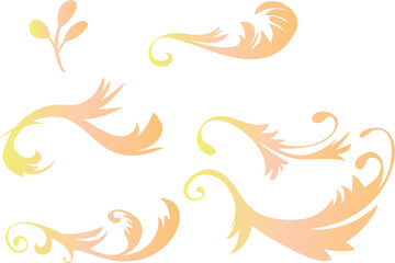 フローラル・ゴールドなカリグラフィーの装飾イラスト素材セット