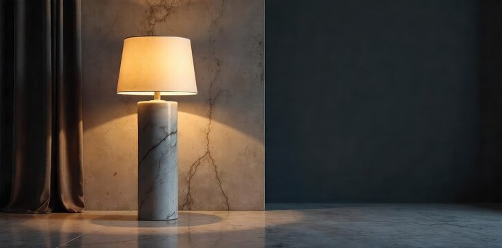 Elegant marble lamp illuminating a dark room, casting soft shadows Perfect for interior design, home decor, and luxury lifestyle imagery , night, luxury