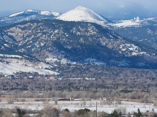 Snow-Dusted Sugarloaf and Flagstaff Mountains in Early December, Louisville, Colorado