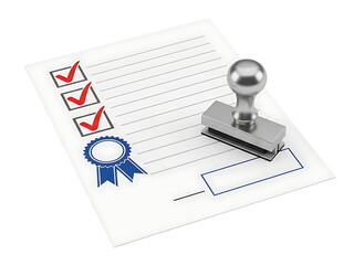 Approved checklist document with stamp, isolated on transparent background