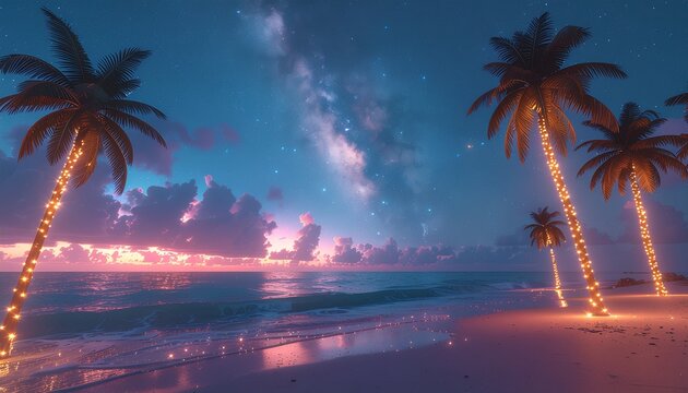 palm trees at sunset - Powered by Adobe