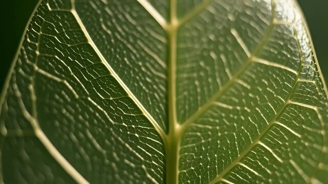 Detailed macro photograph of a translucent green leaf highlighting its intricate vein network perfect for natural science and organic backgrounds