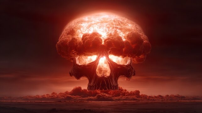 Apocalyptic Skull Explosion: A chilling vision of a nuclear explosion, forming the ominous shape of a skull, evoking a sense of impending doom and the devastating power of destruction.