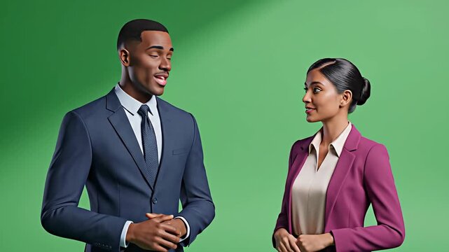 Dynamic professional people talking with engaging expressions, creating a communicative scene, reminiscent of a vibrant cartoon discussion