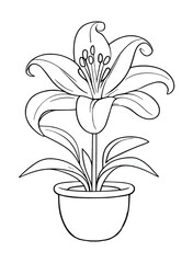 Line Art Lily Flower in a Pot