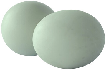 Composition of Two Whole Salted Duck Eggs, Telur Asin, with Blue Shells on Transparent Background