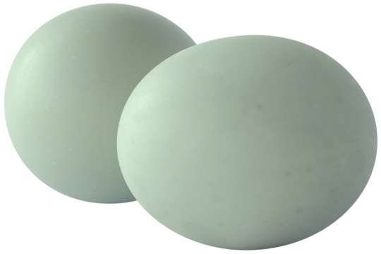 Composition of Two Whole Salted Duck Eggs, Telur Asin, with Blue Shells on Transparent Background