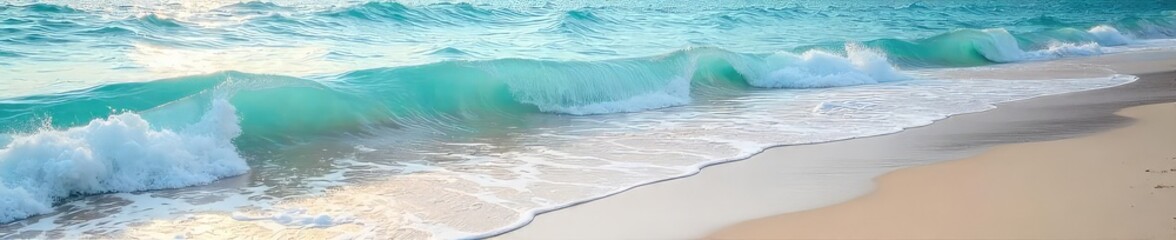 Smooth, rounded waves gently lap the shore, creating a serene and calming coastal scene Perfect for travel, nature, and relaxation themes , soft wave, tranquil, coastal