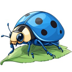 Vibrant blue ladybug on a leaf. Detailed illustration of a colorful ladybug, perched on a green leaf