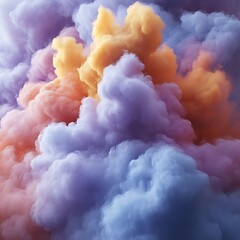 Vibrant cloud of colorful smoke.  A dynamic display of swirling,  multi-colored plumes.  Soft, pastel hues of orange,  pink, and violet intermingle in a captivating abstract design