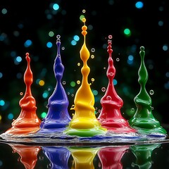 Vibrant colored paint splashes on water surface