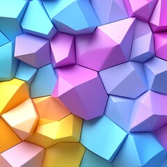 Vibrant, colorful 3D geometric shapes.  Abstract, textured surface of interlocking,faceted polygons in pastel hues