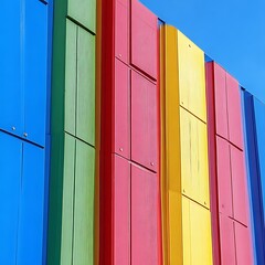 Vibrant colored panels on building facade