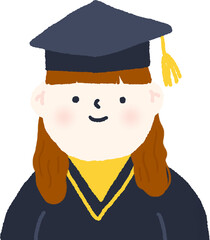 졸업 가운 입고 학사모 쓴 여학생 일러스트