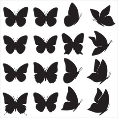 Set of Butterfly Silhouettes and Icons: Black Vector Graphics for Nature, Spring, Freedom, and Beauty