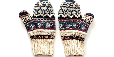 Cozy knitted mittens feature intricate ethnic patterns and warm ribbing.